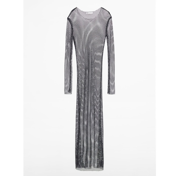 ZARA RHINESTONE MESH MIDI DRESS - Picture 10 of 11